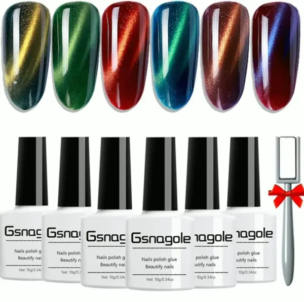 Feline Eye Gel Nail Set, UV Light Off Polish