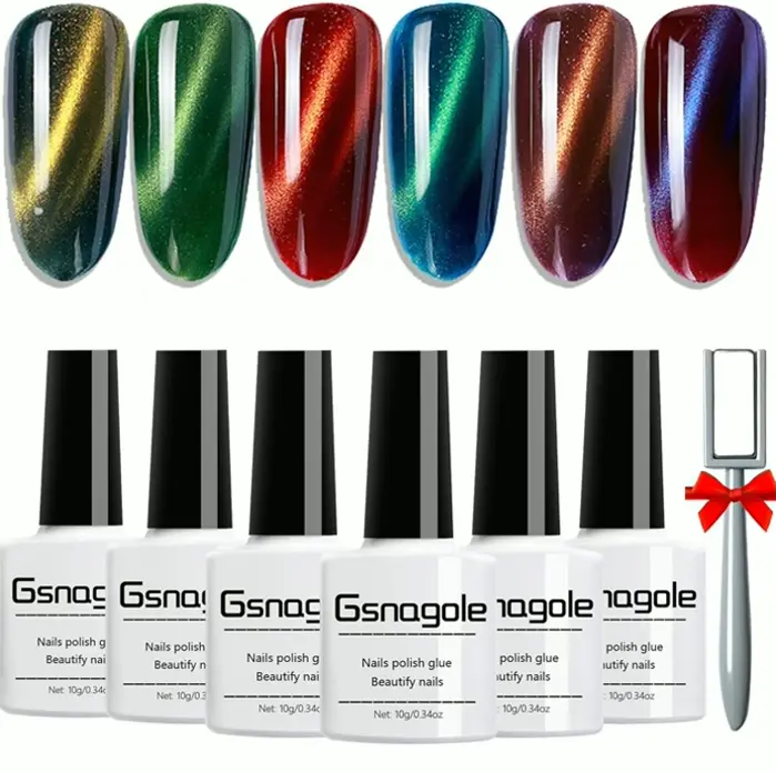 Feline Eye Gel Nail Set, UV Light Off Polish