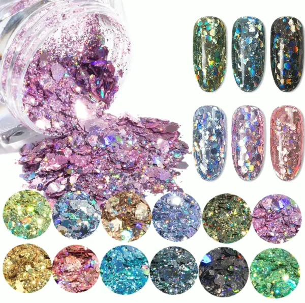 12 Colors Iridescent Nail Glitter Set