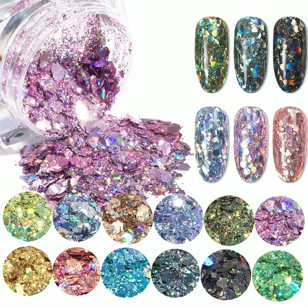 12 Colors Iridescent Nail Glitter Set