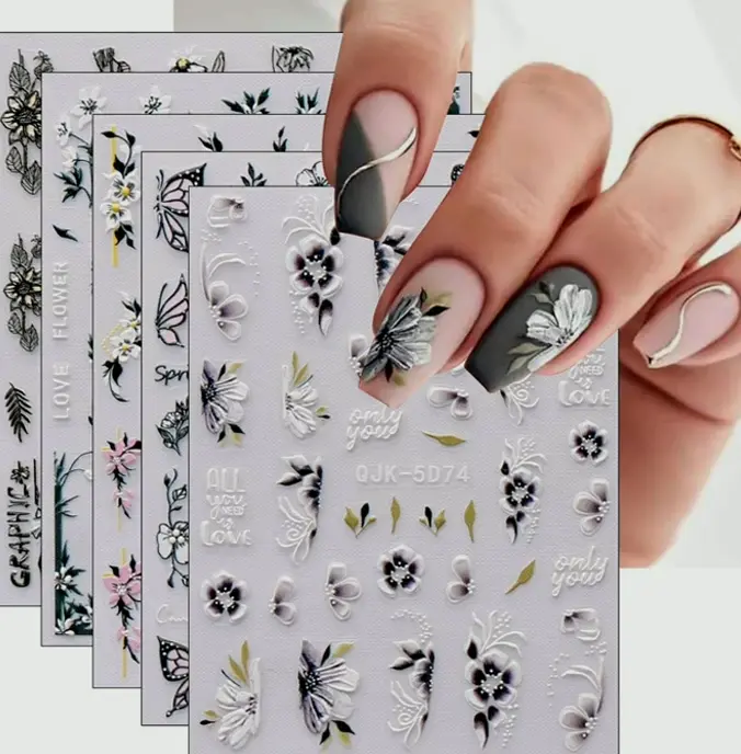 Embossed Summer Floral Nail Design Decals