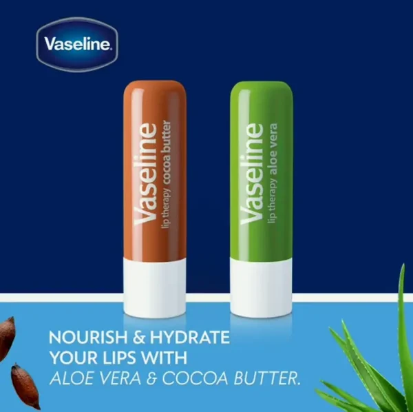 Vaseline's Lip Balm Assortment 4-Pack – Cocoa Butter + Aloe Hydrating Lip Care with Vitamin E, 0.16 Oz Ea