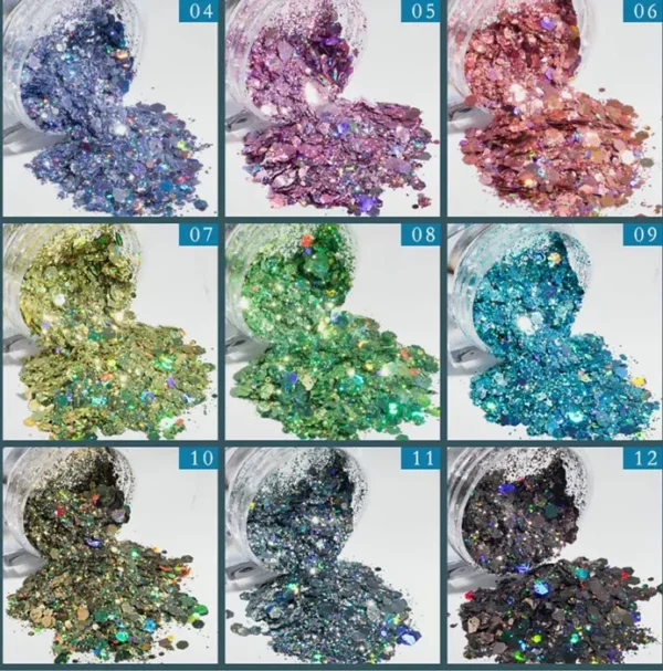12 Colors Iridescent Nail Glitter Set