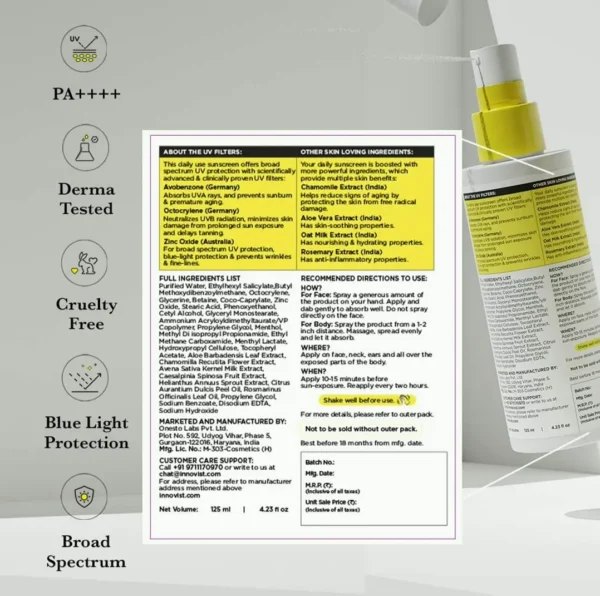 Moisturizing Sunscreen Spray | SPF 60 PA++++ | Water Proof