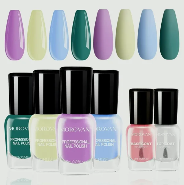 Morovan's Nail Kit: Air Dry Macaron Shades w. Base & Top Coat