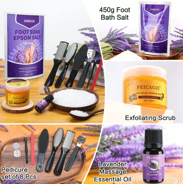 Lavender Foot Soak Salts Kit - Pedicure Tool