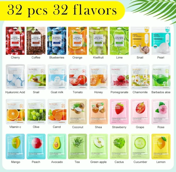 32-pcs Moisturizing Essence Face Masks for Self Care