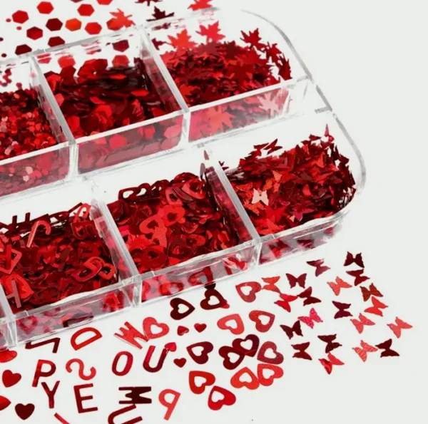 Holographic Heart Nail Design Glitter Flakes, Valentine's Nail Paillettes Designs