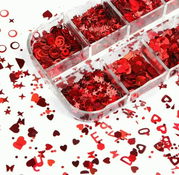 Holographic Heart Nail Design Glitter Flakes, Valentine's Nail Paillettes Designs
