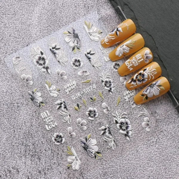 Embossed Summer Floral Nail Design Decals