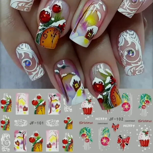 12 Pcs Xmas Nail Art Stickers Decals