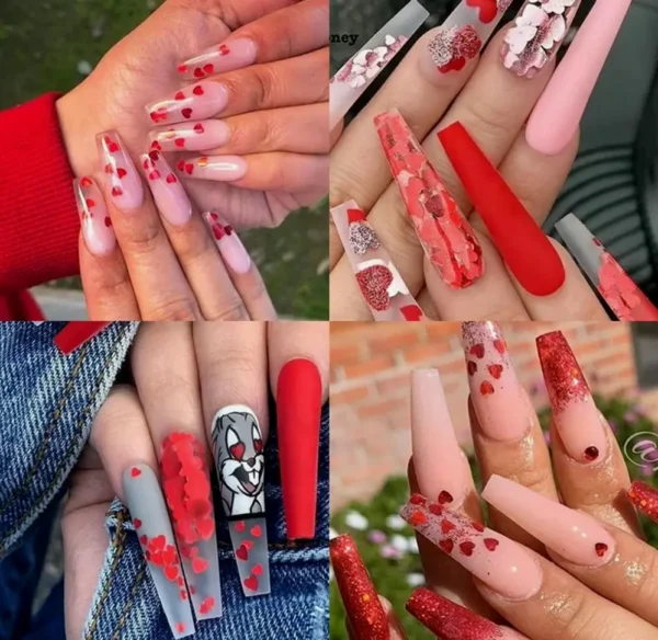 Holographic Heart Nail Design Glitter Flakes, Valentine's Nail Paillettes Designs
