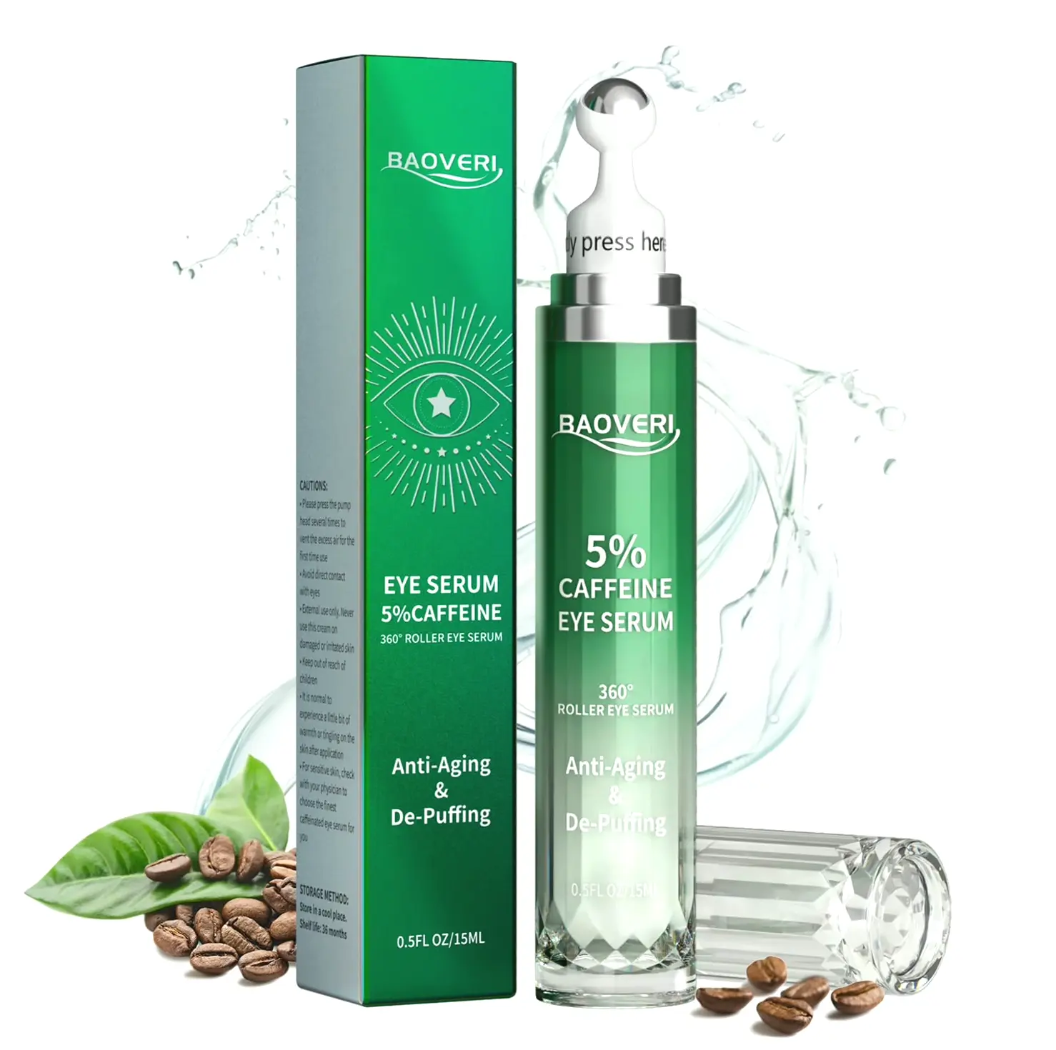 BAOVERI Five Percent Caffeine-Infused Eye Serum with Massage Ball