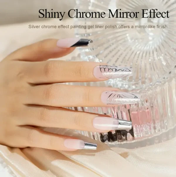 Chrome Silver Gel Art Polish, 3D Effect, 8ml