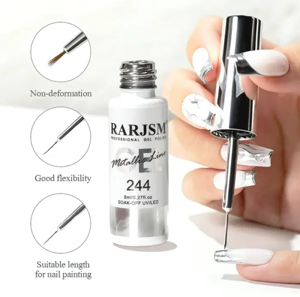 Chrome Silver Gel Art Polish, 3D Effect, 8ml