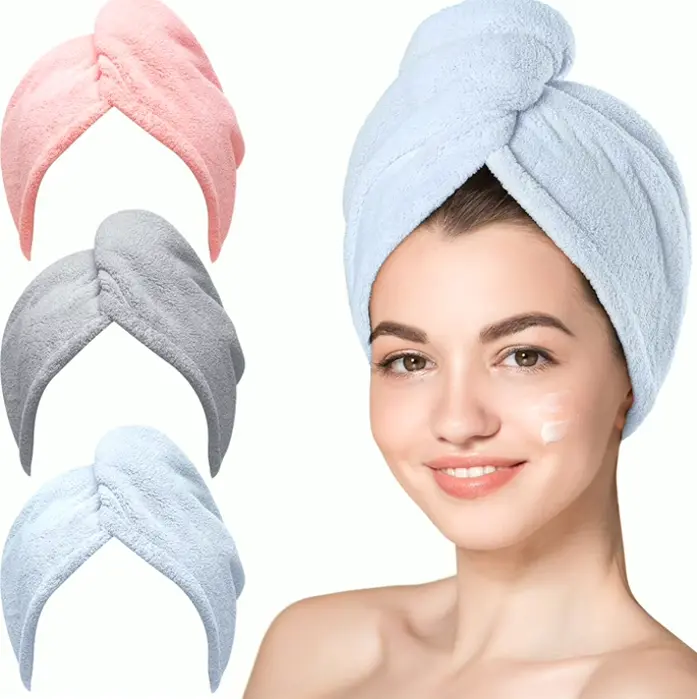 Microfiber Hair Towel, Three-Pack Hair Turbans for Wet Hair