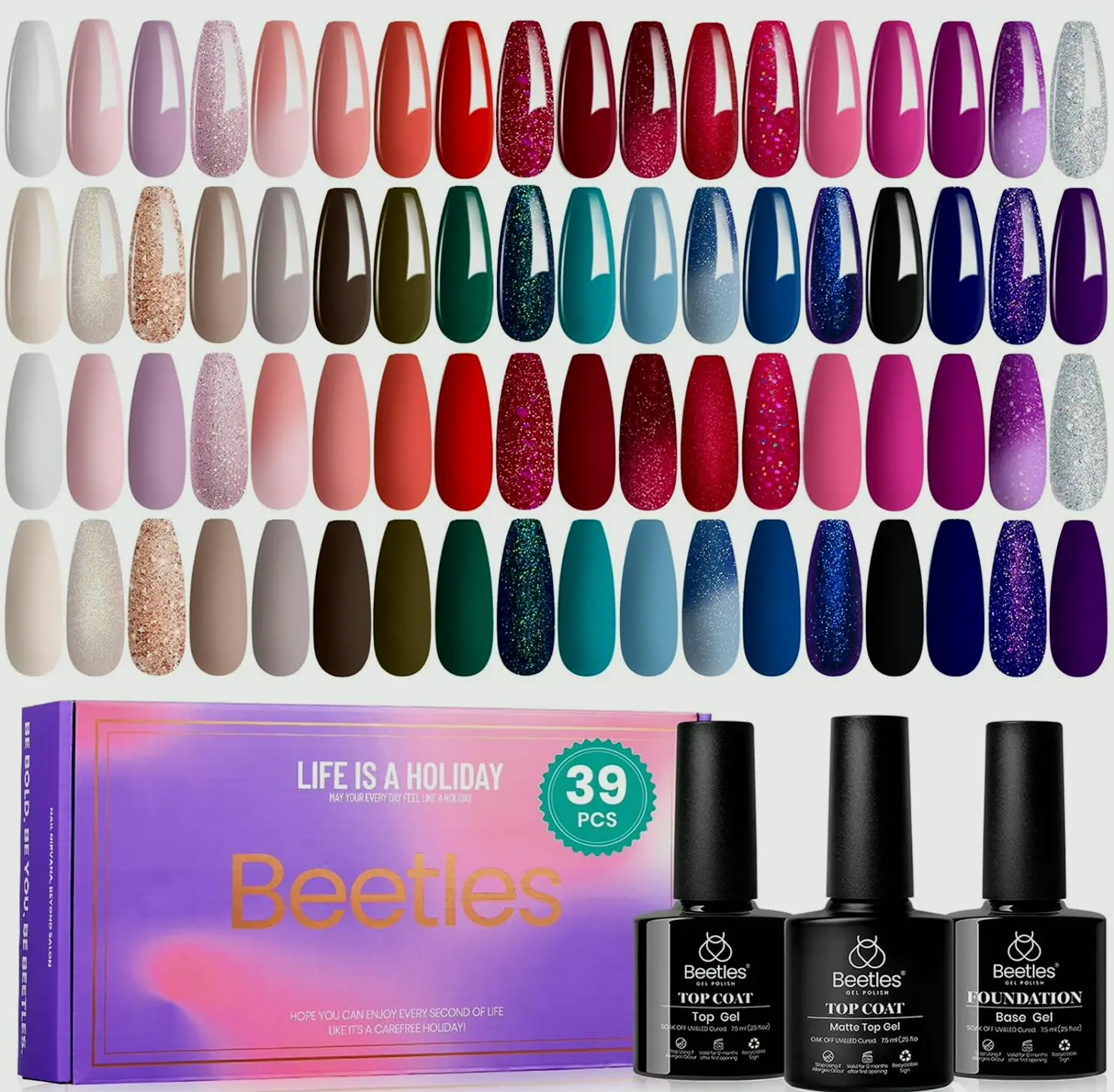 Shiny Seasonal Gel Polish Kit - 36 Colors + Base Layer