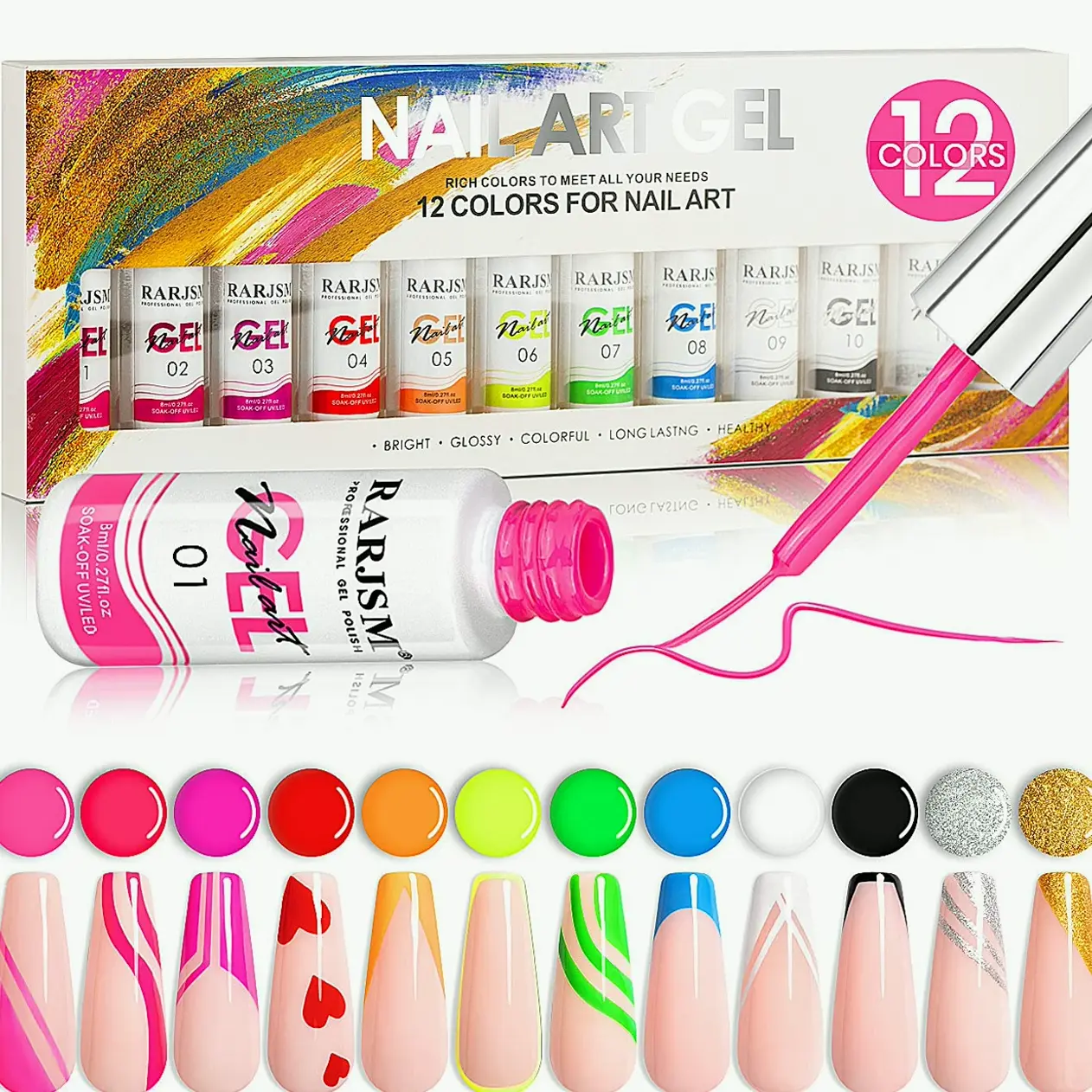 Nail Paint Kit - 12 Neon Shades With Glitter