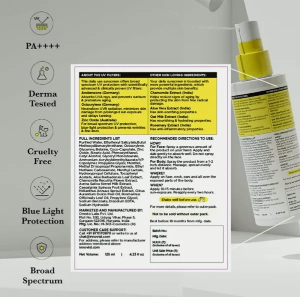 Moisturizing  Facial & Skin Spray Sunscreen | High SPF